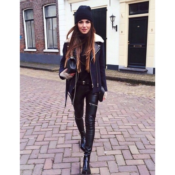 NWT JOIE FAYANA WOOL- LEATHER COZY NAVY MOTO JACKET - Picture 13 of 13